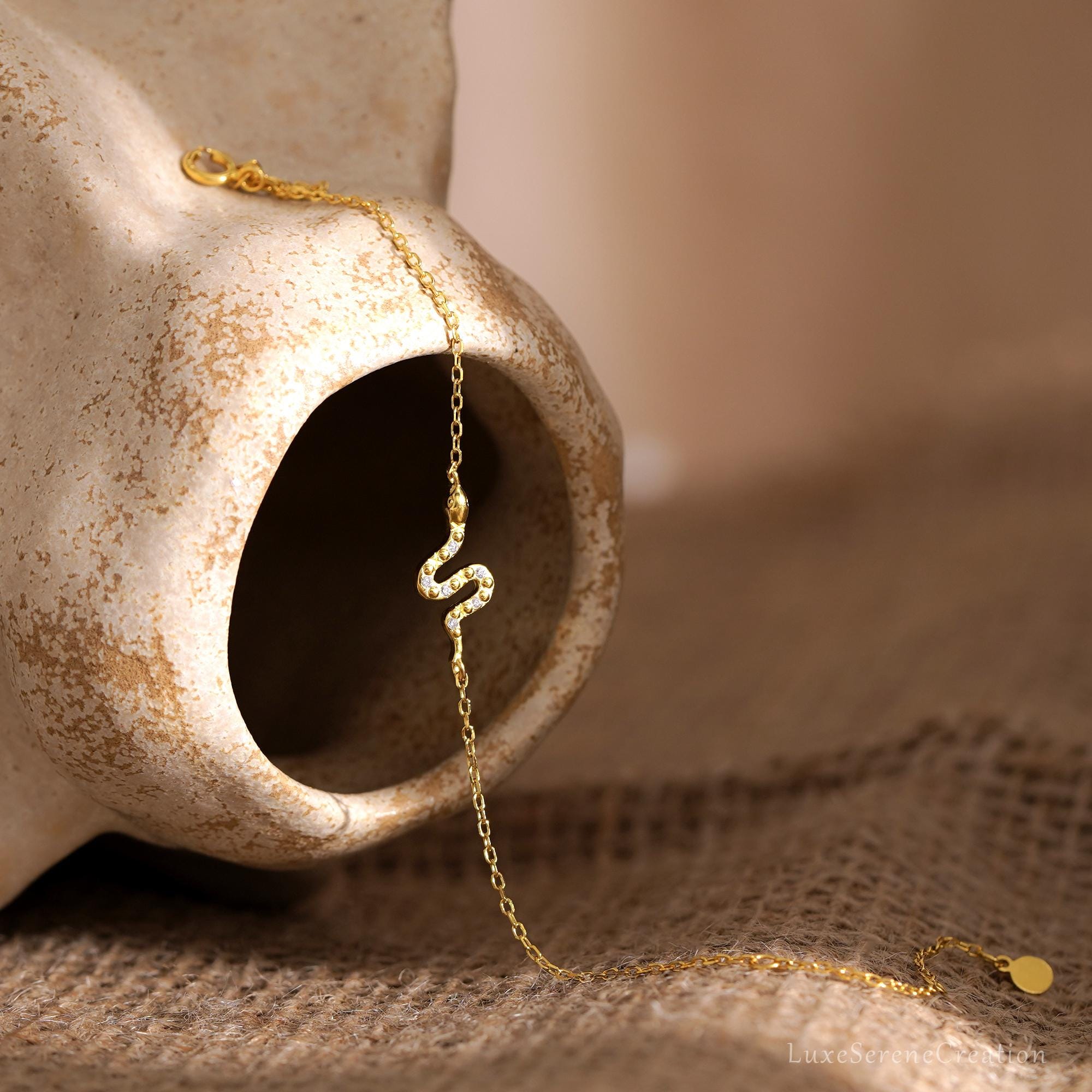 18k Gold Snake Bracelets Diamond Bracelet Delicate Mom