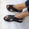 Handmade Black Leather Slingback Sandals Criss Cross Summer