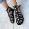 Black Sandals Leather Gladiator With Silver Studs Summer