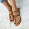 Leather T Strap Sandals Slingback Waxed Brown Color