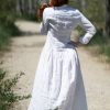 Linen Maxi Dress: White Buttons Casual Shirt Style