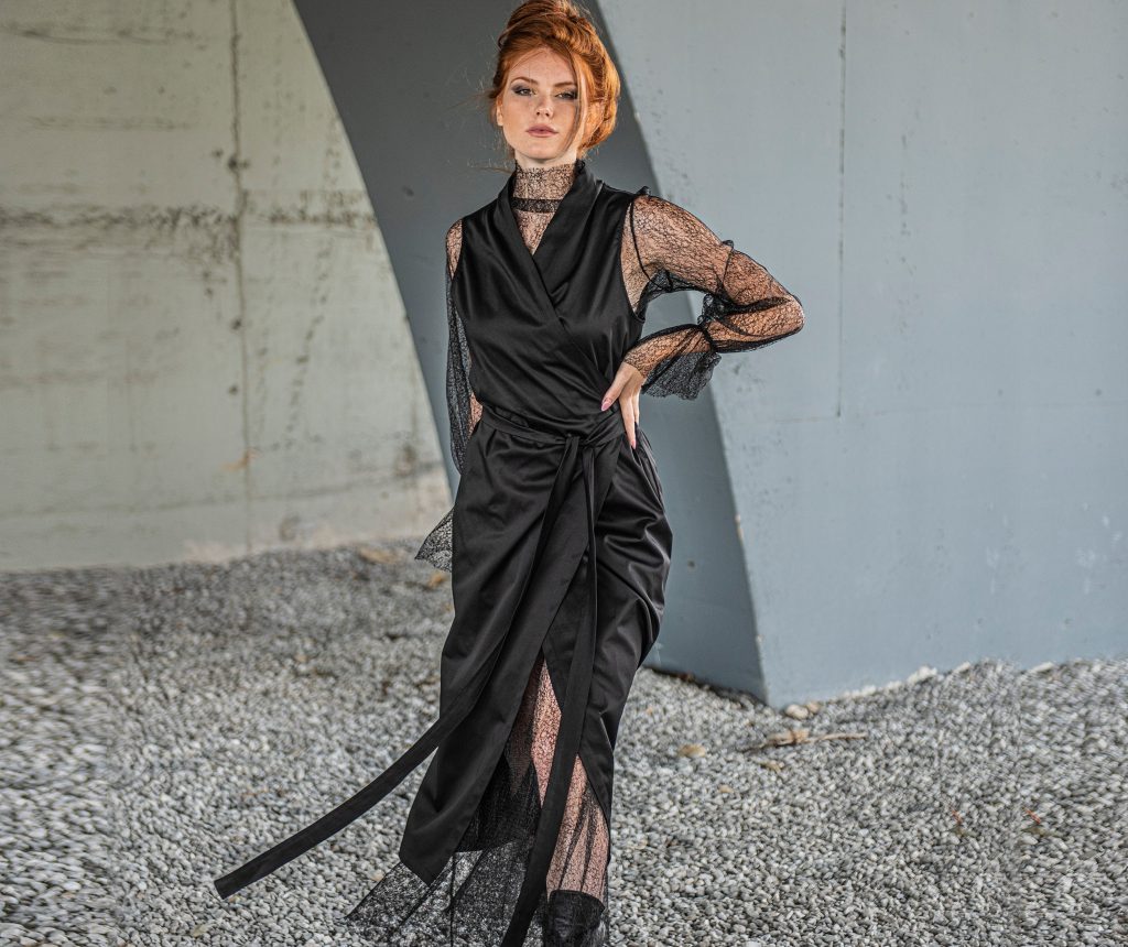 Black Lace Dress Gothic Maxi Wrap Cocktail Prom