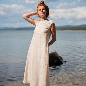 Linen Dress With Pockets Midi Clothing For Women