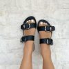 Handmade Black Leather Slide Sandals Flat Greek Summer