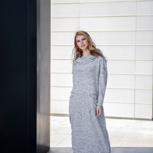 Maxi Sweatshirt Dress With Hood And Pockets Knitted