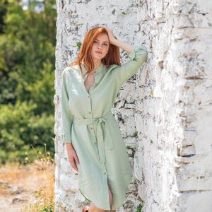 Linen Button Down Dress Shirt Women Long Sleeve