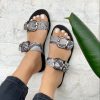 Handmade Black Leather Slide Sandals Flat Greek Summer