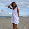 Minimalist White Linen Tunic Dress Sleeveless Summer Beach