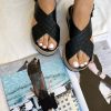 Black Leather Platform Sandals Criss Cross Wedges Espadrille