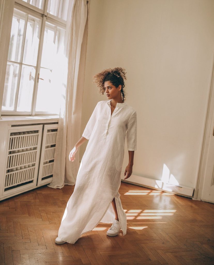 Linen Dress Maxi Kaftan Long Sleeve Plus Size