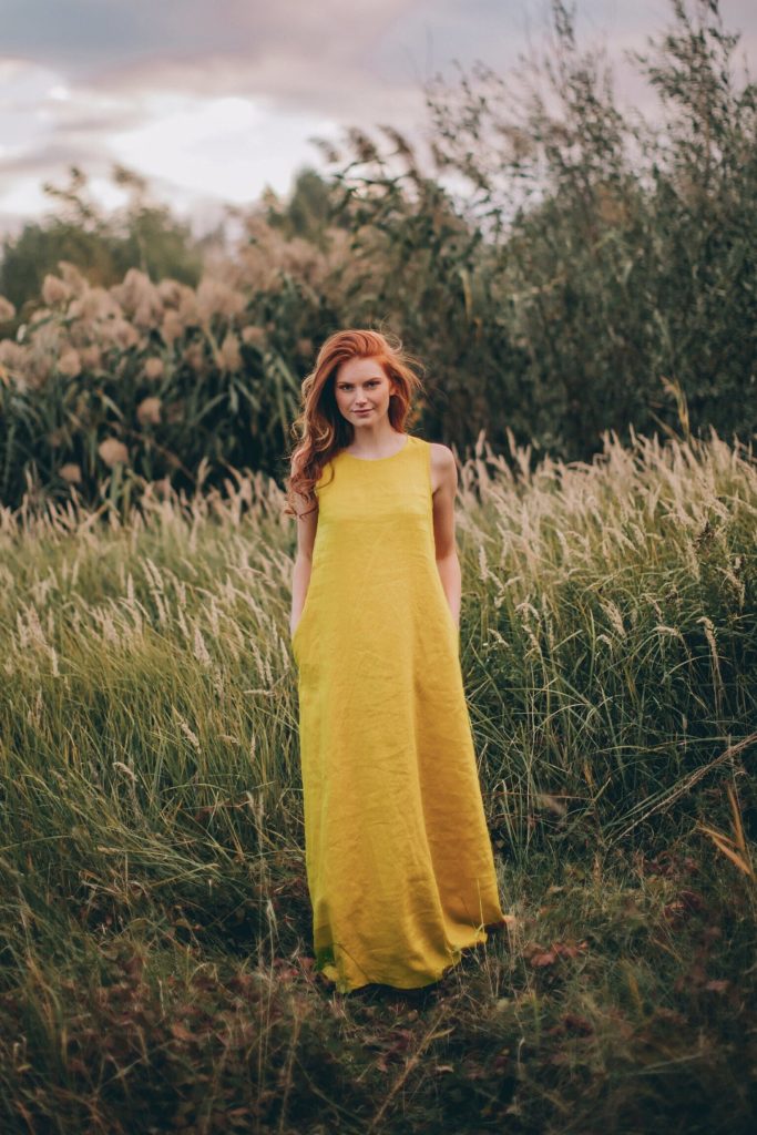 Mustard Yellow Linen Dress Summer For Women Romantic