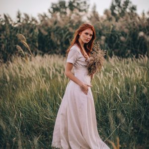 Linen Maxi Dress Boho Wedding Gown Summer Cream