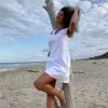 Minimalist White Linen Tunic Dress Sleeveless Summer Beach