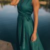 Sleeveless Linen Maxi Wrap Dress Emerald Green Plus