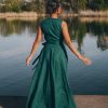 Sleeveless Linen Maxi Wrap Dress Emerald Green Plus