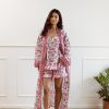 Long Hand Block Print Kimono Robe In Vibrant