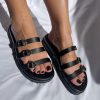 Black Leather Platform Sandals Summer Shoes Buckle Strap